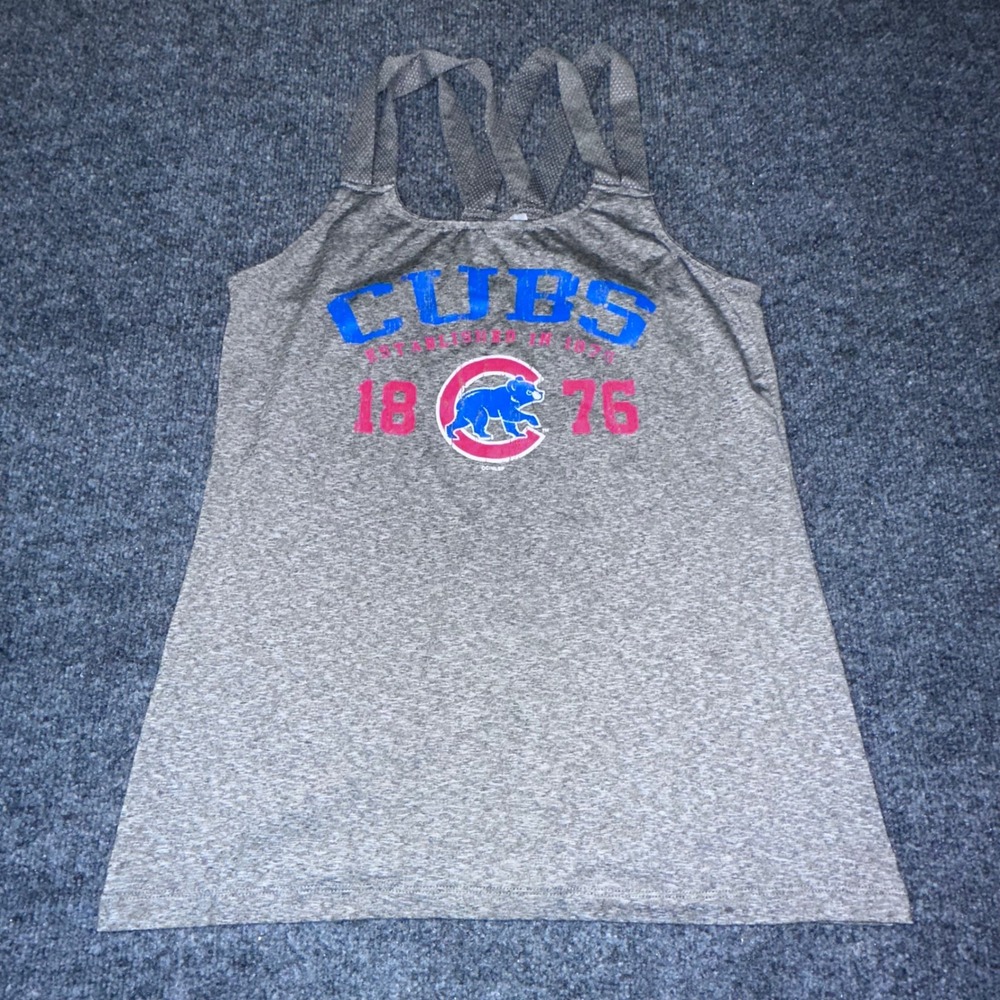 MLB Chicago Cubs Womens Space Dye Racerback Tank Top Gray Small Distressed Logo